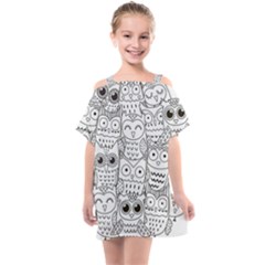 Circle Shape Pattern With Cute Owls Coloring Book Kids  One Piece Chiffon Dress by Nexatart