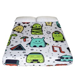 Seamless Pattern With Funny Monsters Cartoon Hand Drawn Characters Colorful Unusual Creatures Fitted Sheet (california King Size) by Nexatart