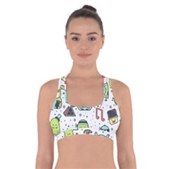 Seamless Pattern With Funny Monsters Cartoon Hand Drawn Characters Colorful Unusual Creatures Cross Back Sports Bra