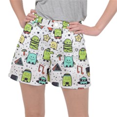 Seamless Pattern With Funny Monsters Cartoon Hand Drawn Characters Colorful Unusual Creatures Ripstop Shorts