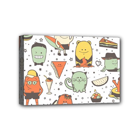 Funny Seamless Pattern With Cartoon Monsters Personage Colorful Hand Drawn Characters Unusual Creatu Mini Canvas 6  X 4  (stretched)