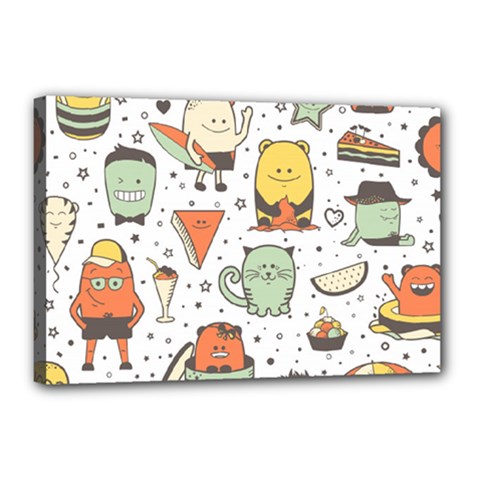 Funny Seamless Pattern With Cartoon Monsters Personage Colorful Hand Drawn Characters Unusual Creatu Canvas 18  X 12  (stretched)