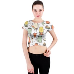 Funny Seamless Pattern With Cartoon Monsters Personage Colorful Hand Drawn Characters Unusual Creatu Crew Neck Crop Top by Nexatart