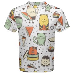 Funny Seamless Pattern With Cartoon Monsters Personage Colorful Hand Drawn Characters Unusual Creatu Men s Cotton Tee by Nexatart