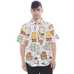 Funny Seamless Pattern With Cartoon Monsters Personage Colorful Hand Drawn Characters Unusual Creatu Men s Short Sleeve Shirt