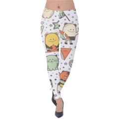 Funny Seamless Pattern With Cartoon Monsters Personage Colorful Hand Drawn Characters Unusual Creatu Velvet Leggings