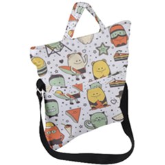 Funny Seamless Pattern With Cartoon Monsters Personage Colorful Hand Drawn Characters Unusual Creatu Fold Over Handle Tote Bag