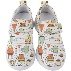 Funny Seamless Pattern With Cartoon Monsters Personage Colorful Hand Drawn Characters Unusual Creatu Kids  Velcro Strap Shoes