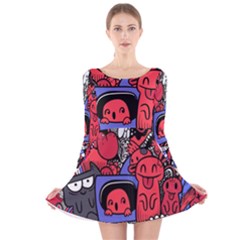 Abstract Grunge Urban Pattern With Monster Character Super Drawing Graffiti Style Vector Illustratio Long Sleeve Velvet Skater Dress by Nexatart