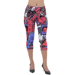 Abstract Grunge Urban Pattern With Monster Character Super Drawing Graffiti Style Vector Illustratio Lightweight Velour Capri Leggings 