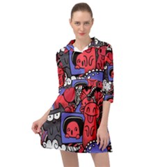 Abstract Grunge Urban Pattern With Monster Character Super Drawing Graffiti Style Vector Illustratio Mini Skater Shirt Dress