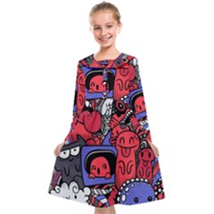 Abstract Grunge Urban Pattern With Monster Character Super Drawing Graffiti Style Vector Illustratio Kids  Midi Sailor Dress