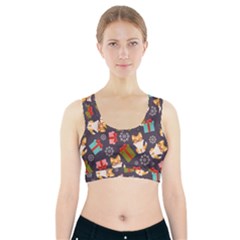 Welsh Corgi Dog With Gift Boxes Seamless Pattern Wallpaper Sports Bra With Pocket