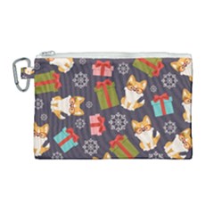 Welsh Corgi Dog With Gift Boxes Seamless Pattern Wallpaper Canvas Cosmetic Bag (large) by Nexatart