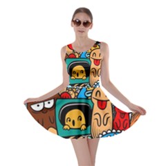 Abstract Grunge Urban Pattern With Monster Character Super Drawing Graffiti Style Skater Dress by Nexatart
