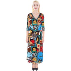 Abstract Grunge Urban Pattern With Monster Character Super Drawing Graffiti Style Quarter Sleeve Wrap Maxi Dress by Nexatart