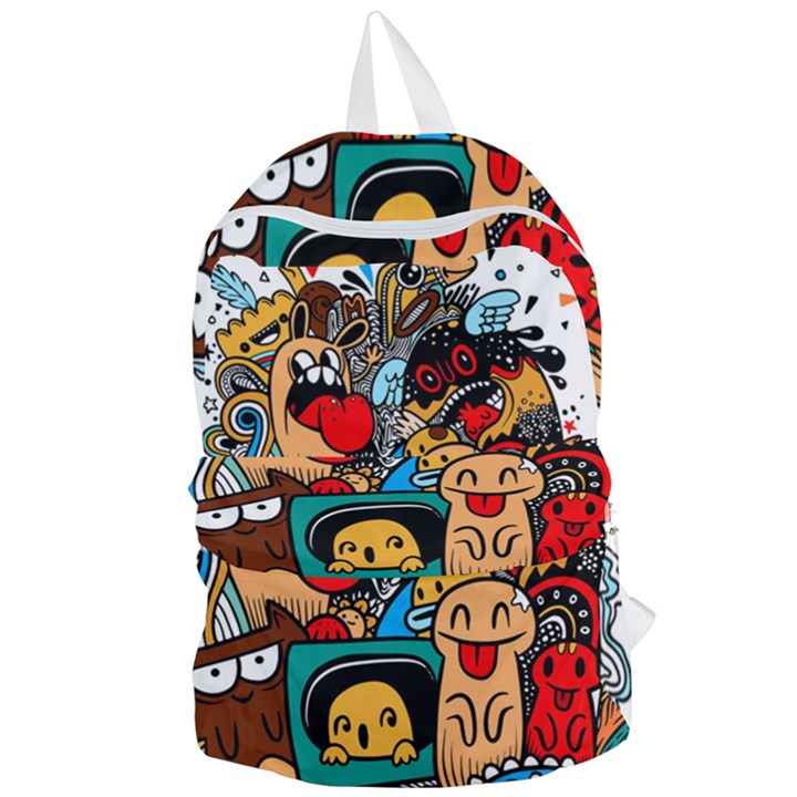 Abstract Grunge Urban Pattern With Monster Character Super Drawing Graffiti Style Foldable Lightweight Backpack