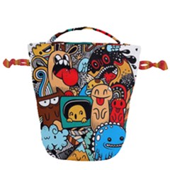 Abstract Grunge Urban Pattern With Monster Character Super Drawing Graffiti Style Drawstring Bucket Bag