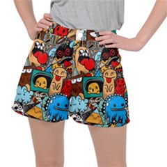 Abstract Grunge Urban Pattern With Monster Character Super Drawing Graffiti Style Ripstop Shorts by Nexatart