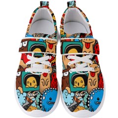 Abstract Grunge Urban Pattern With Monster Character Super Drawing Graffiti Style Men s Velcro Strap Shoes