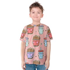 Cute Kawaii Food Seamless Pattern Kids  Cotton Tee