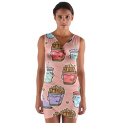 Cute Kawaii Food Seamless Pattern Wrap Front Bodycon Dress by Nexatart