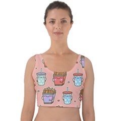 Cute Kawaii Food Seamless Pattern Velvet Crop Top