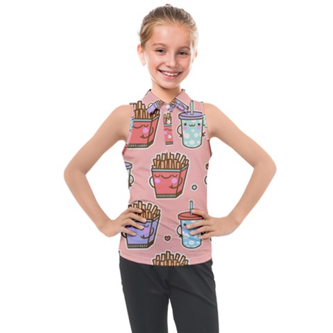 Cute Kawaii Food Seamless Pattern Kids  Sleeveless Polo Tee by Nexatart