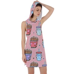 Cute Kawaii Food Seamless Pattern Racer Back Hoodie Dress