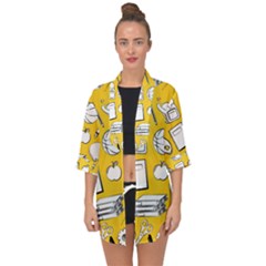 Pattern With Basketball Apple Paint Back School Illustration Open Front Chiffon Kimono by Nexatart