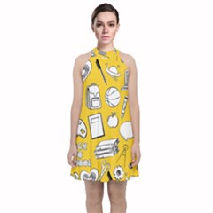 Pattern With Basketball Apple Paint Back School Illustration Velvet Halter Neckline Dress  by Nexatart