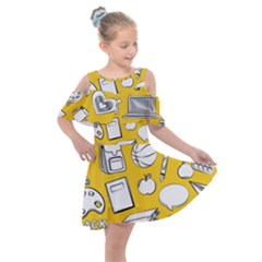 Pattern With Basketball Apple Paint Back School Illustration Kids  Shoulder Cutout Chiffon Dress