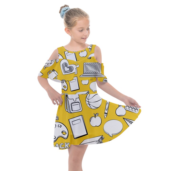 Pattern With Basketball Apple Paint Back School Illustration Kids  Shoulder Cutout Chiffon Dress