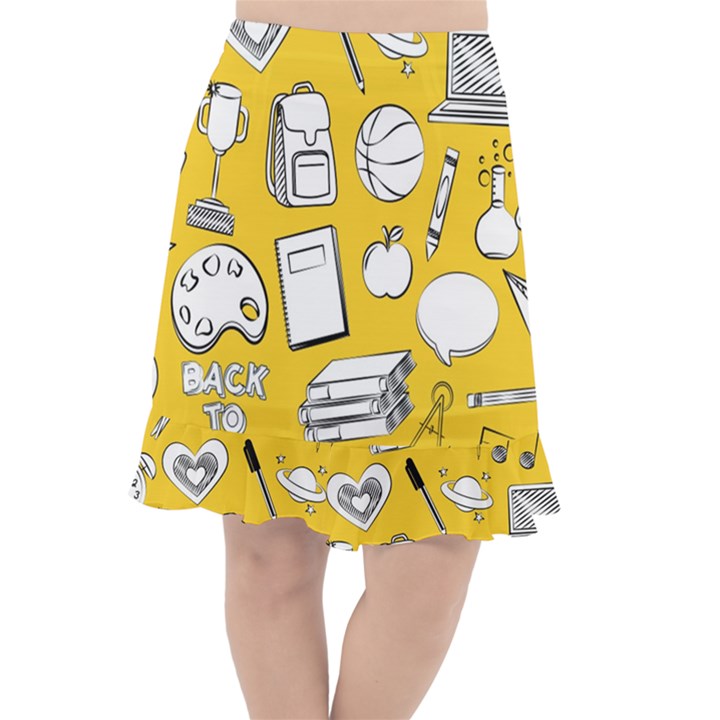 Pattern With Basketball Apple Paint Back School Illustration Fishtail Chiffon Skirt