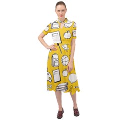 Pattern With Basketball Apple Paint Back School Illustration Keyhole Neckline Chiffon Dress by Nexatart