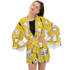 Pattern With Basketball Apple Paint Back School Illustration Long Sleeve Kimono by Nexatart