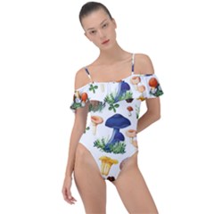 Mushroom Seamless Pattern Frill Detail One Piece Swimsuit by Nexatart