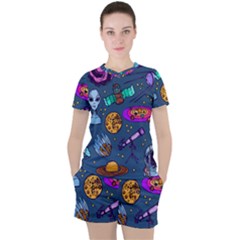 Space Sketch Set Colored Women s Tee And Shorts Set