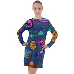 Space Sketch Set Colored Long Sleeve Hoodie Dress