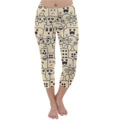 Seamless Pattern With Cute Monster Doodle Capri Winter Leggings 