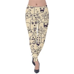 Seamless Pattern With Cute Monster Doodle Velvet Leggings