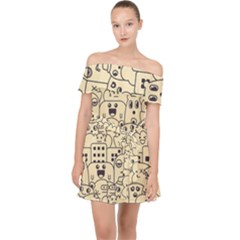 Seamless Pattern With Cute Monster Doodle Off Shoulder Chiffon Dress by Nexatart