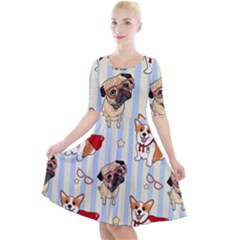 Pattern Dog Quarter Sleeve A-line Dress by Nexatart