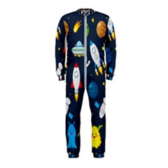 Big Set Cute Astronauts Space Planets Stars Aliens Rockets Ufo Constellations Satellite Moon Rover V Onepiece Jumpsuit (kids) by Nexatart