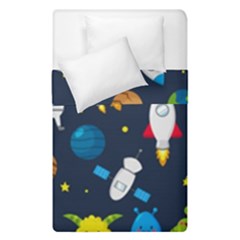 Big Set Cute Astronauts Space Planets Stars Aliens Rockets Ufo Constellations Satellite Moon Rover V Duvet Cover Double Side (single Size) by Nexatart