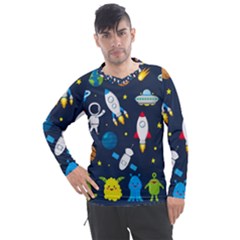 Big Set Cute Astronauts Space Planets Stars Aliens Rockets Ufo Constellations Satellite Moon Rover V Men s Pique Long Sleeve Tee