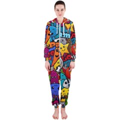 Graffiti Characters Seamless Pattern Hooded Jumpsuit (ladies)  by Nexatart