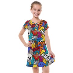 Graffiti Characters Seamless Pattern Kids  Cross Web Dress