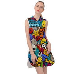 Graffiti Characters Seamless Pattern Sleeveless Shirt Dress