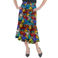 Graffiti Characters Seamless Pattern Midi Mermaid Skirt